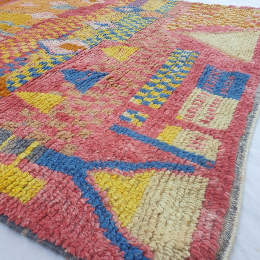Layba - Playful Pink Yellow Boujad Rug 6x10 ft - Vibrant Handwoven Moroccan Berber Abstract Area Rug for Boho Living | 6'30x10'30 Ft | 192x314 cm - OunizZ