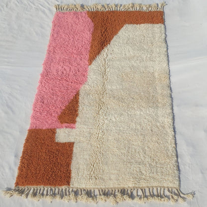 Dense plush pile and vibrant pink-orange contrast in this sumptuous Beni Ourain Berber carpet