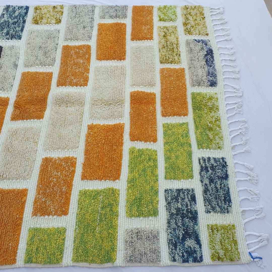 Lounari | Vibrant Multicolored Beni Ourain Brick Pattern Shag Rug 6x10 ft - Handwoven Moroccan Wool Berber Carpet for Boho Living Room | 6'76x10'04 Ft | 206x306 cm - OunizZ