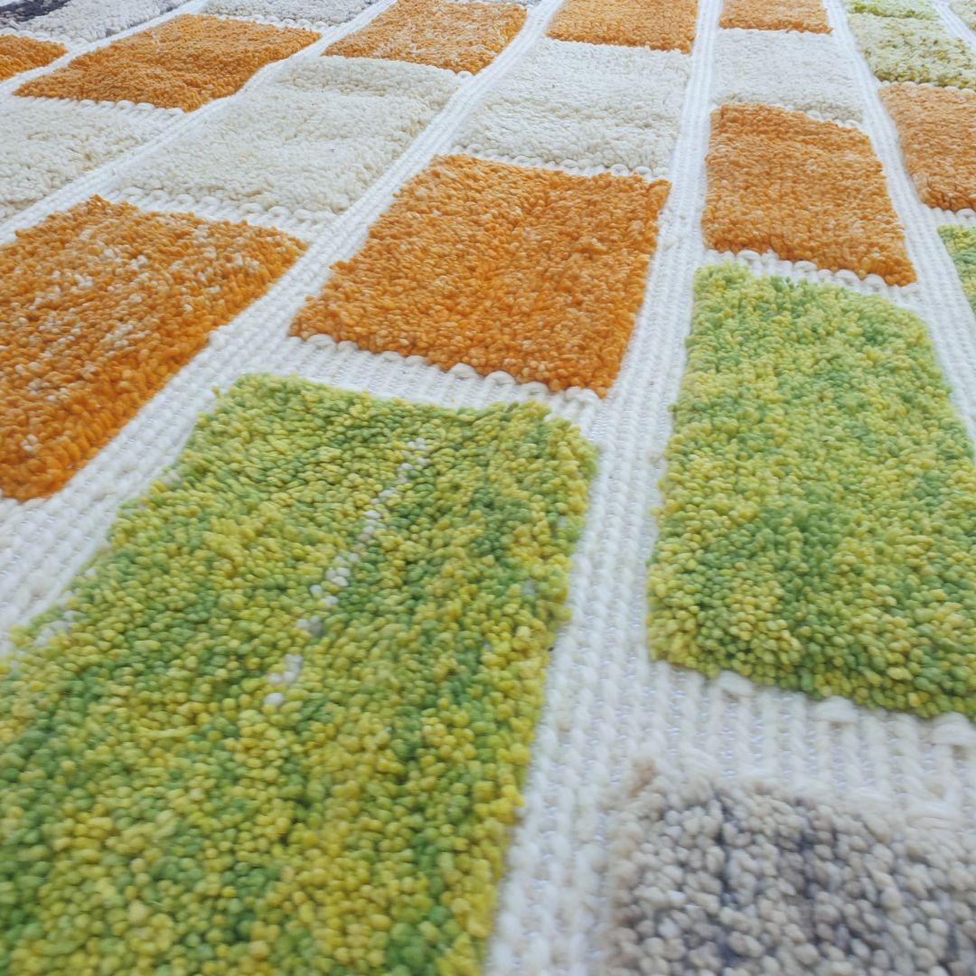 Lounari | Vibrant Multicolored Beni Ourain Brick Pattern Shag Rug 6x10 ft - Handwoven Moroccan Wool Berber Carpet for Boho Living Room | 6'76x10'04 Ft | 206x306 cm - OunizZ