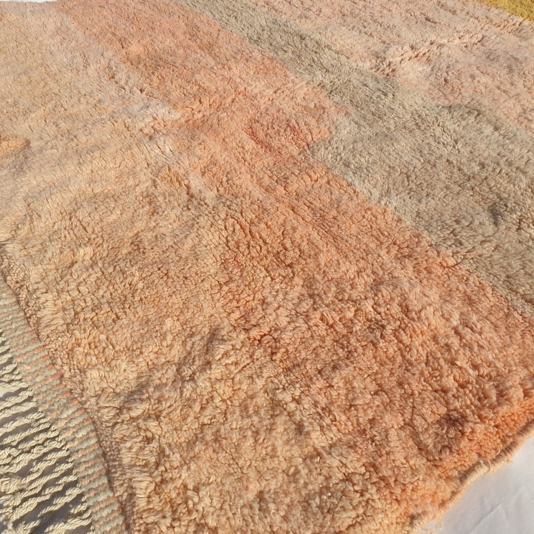 Luvme - Luxurious 6x10 Moroccan Rug - Plush Beni Mrirt Salmon Teal Abstract Color Block Handwoven Wool Carpet | 6'7"×10' Ft | 201×304 cm - OunizZ
