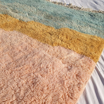 Luvme - Luxurious 6x10 Moroccan Rug - Plush Beni Mrirt Salmon Teal Abstract Color Block Handwoven Wool Carpet | 6'7"×10' Ft | 201×304 cm - OunizZ