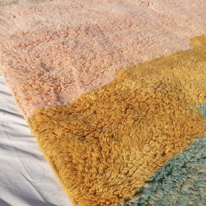 Luvme - Luxurious 6x10 Moroccan Rug - Plush Beni Mrirt Salmon Teal Abstract Color Block Handwoven Wool Carpet | 6'7"×10' Ft | 201×304 cm - OunizZ