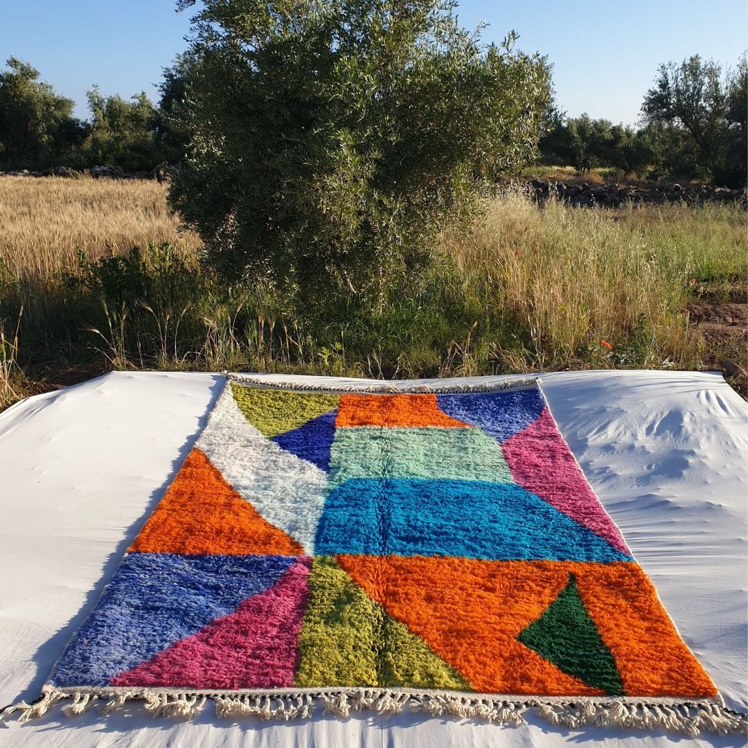 Macita | Moroccan Rug 7x10 Beni Ourain Colorful Ultra Soft | Handmade Berber Wool Carpet | 7'38x10'43 Ft | 225x318 cm - OunizZ