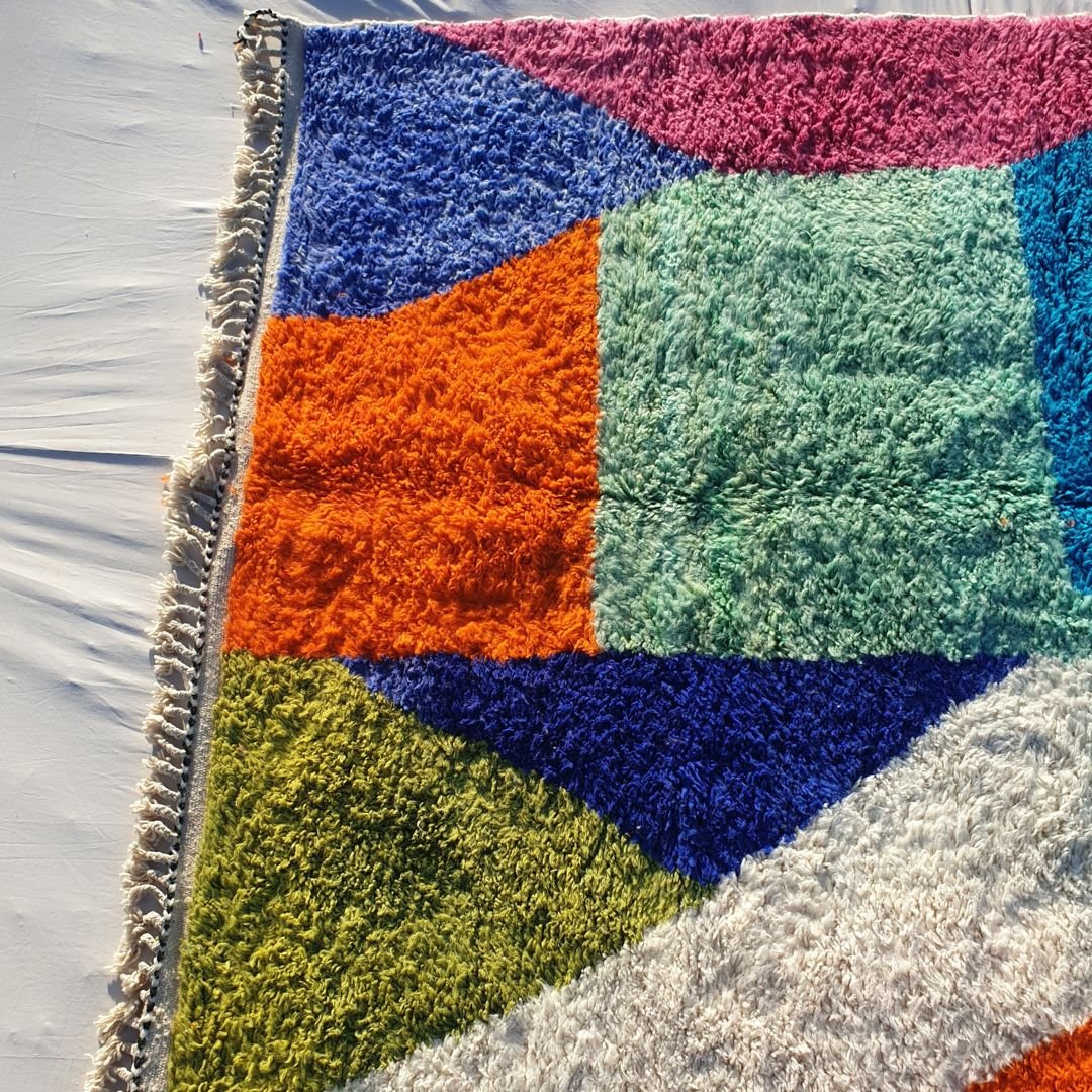 Macita | Moroccan Rug 7x10 Beni Ourain Colorful Ultra Soft | Handmade Berber Wool Carpet | 7'38x10'43 Ft | 225x318 cm - OunizZ