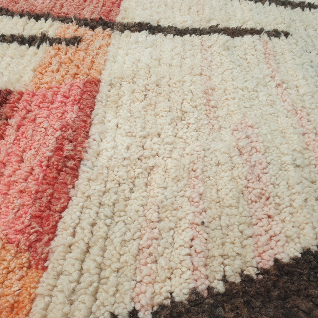 Macla - Orange & Ivory Moroccan Rug with Abstract Line Art - Handwoven Berber Carpet | 6'5"x10'4" Ft | 197x315 cm - OunizZ