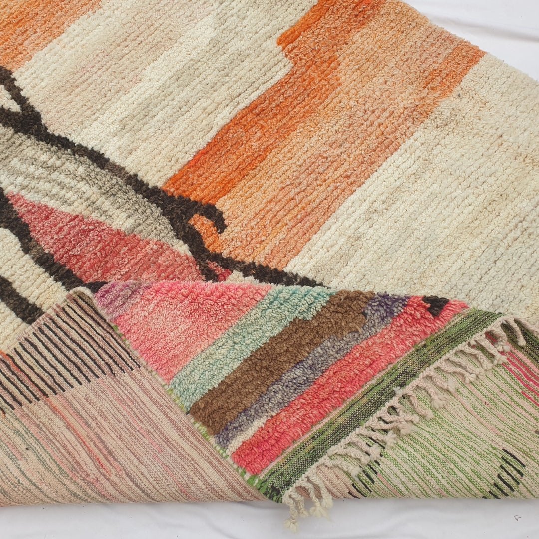Macla - Orange & Ivory Moroccan Rug with Abstract Line Art - Handwoven Berber Carpet | 6'5"x10'4" Ft | 197x315 cm - OunizZ
