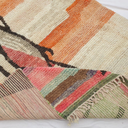 Macla - Orange & Ivory Moroccan Rug with Abstract Line Art - Handwoven Berber Carpet | 6'5"x10'4" Ft | 197x315 cm - OunizZ
