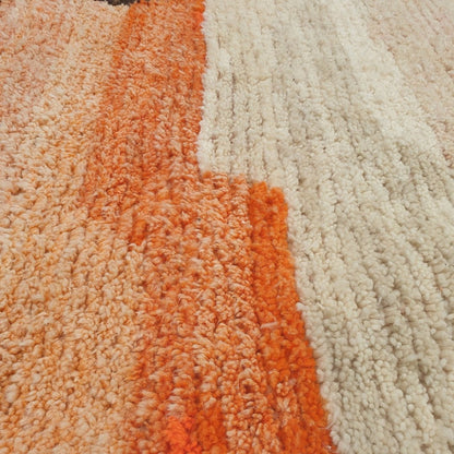Macla - Orange & Ivory Moroccan Rug with Abstract Line Art - Handwoven Berber Carpet | 6'5"x10'4" Ft | 197x315 cm - OunizZ