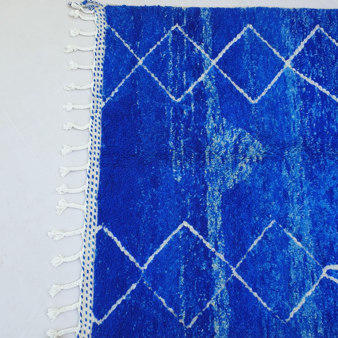 Majorel | Cobalt Blue 5x8 Moroccan Rug Soft Authentic Beni Ourain | 5'41x8'30 Ft | 165x253 cm - OunizZ