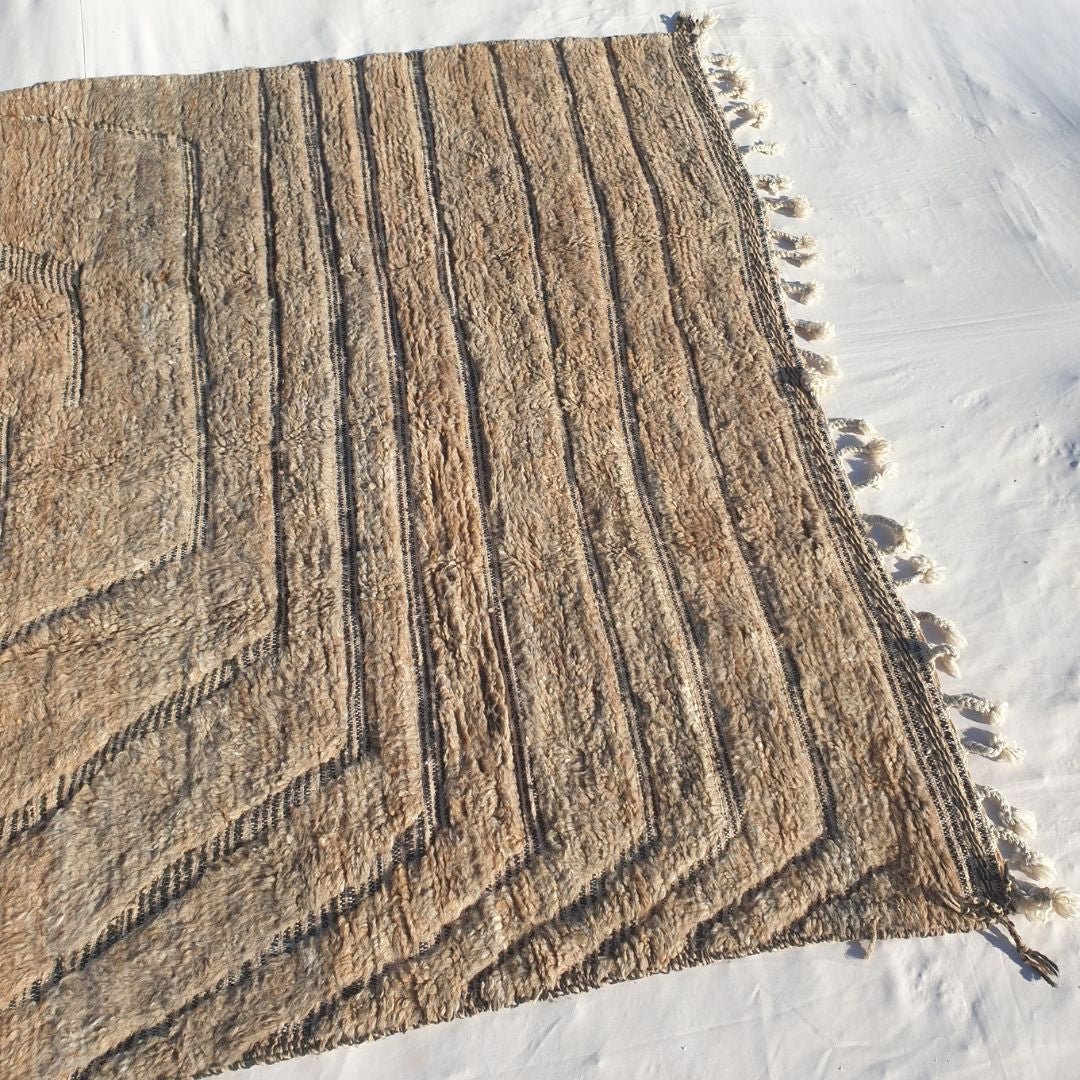 Malma | 7x11 Beni Ourain Moroccan Rug - Soft Cream Plush Shag Wool Berber Carpet | 7'1"x11'1" Ft | 217x340 cm - OunizZ