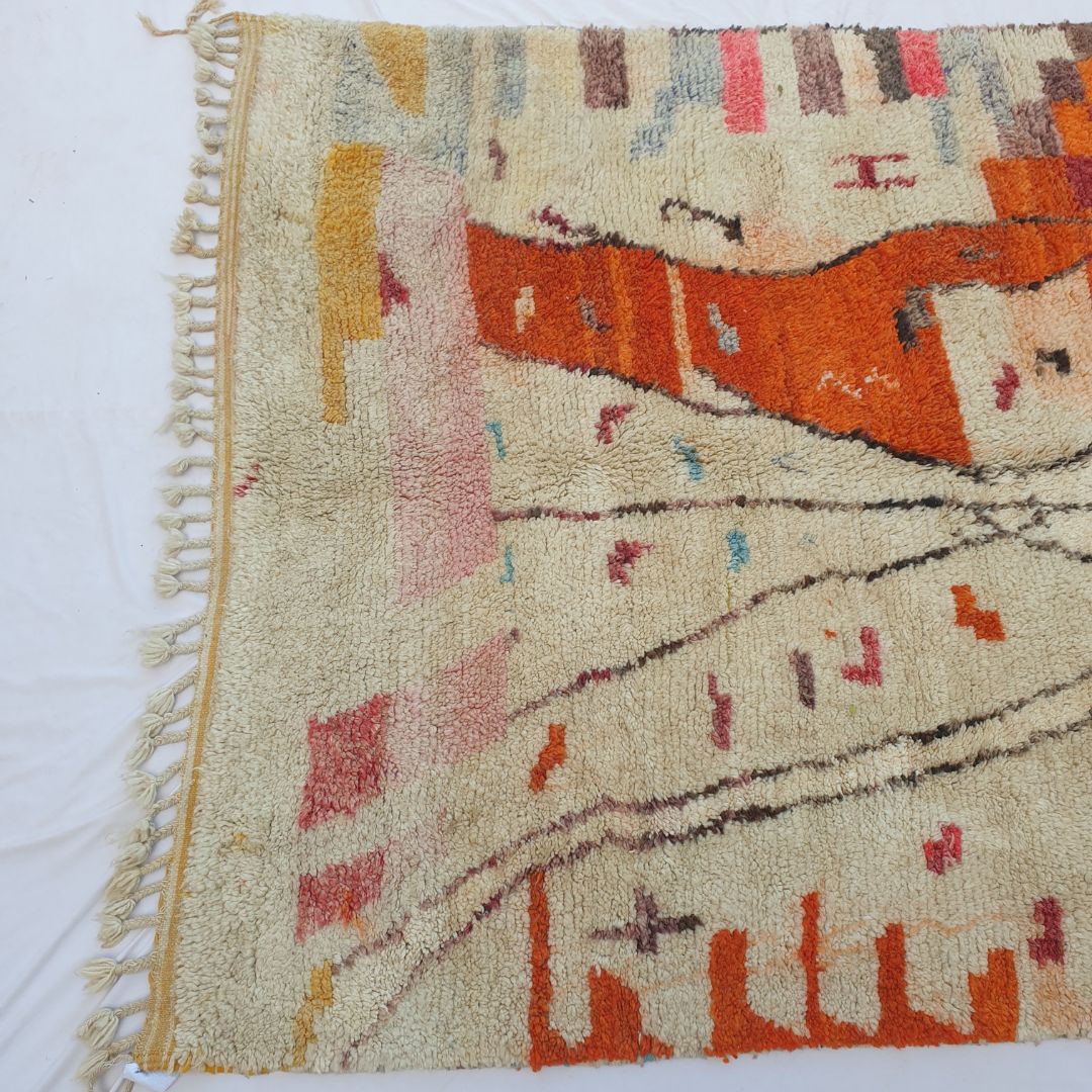 Marcha - Beige & Orange Moroccan Rug 6x9 Berber Boujad | 6'40x9'77 Ft | 195x298 cm - OunizZ