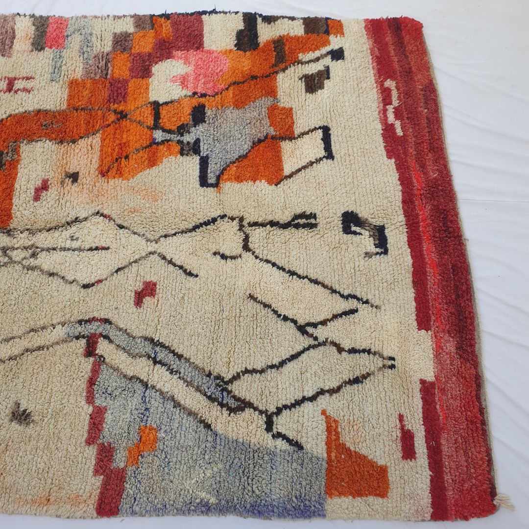 Marcha - Beige & Orange Moroccan Rug 6x9 Berber Boujad | 6'40x9'77 Ft | 195x298 cm - OunizZ