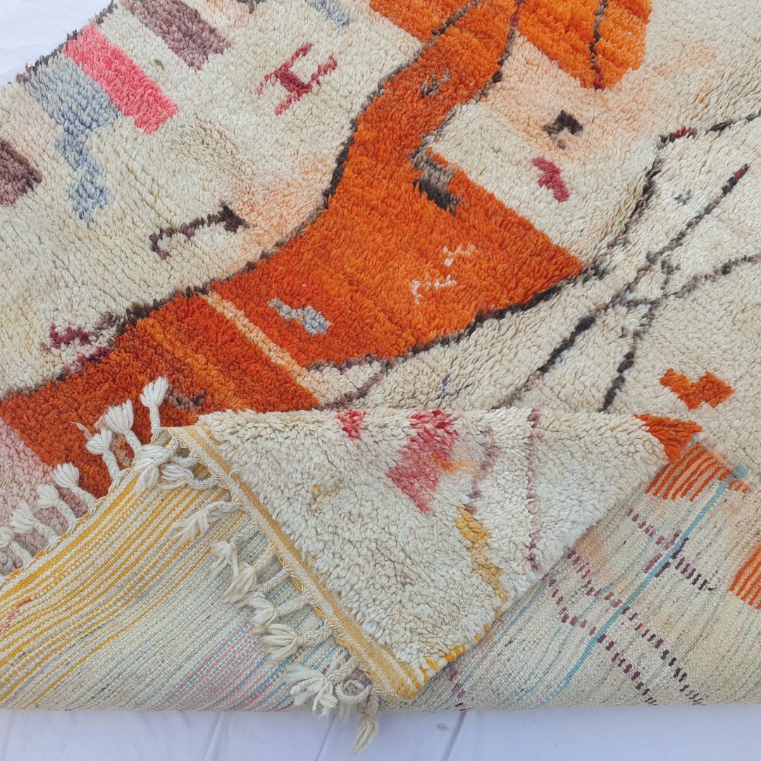 Marcha - Beige & Orange Moroccan Rug 6x9 Berber Boujad | 6'40x9'77 Ft | 195x298 cm - OunizZ