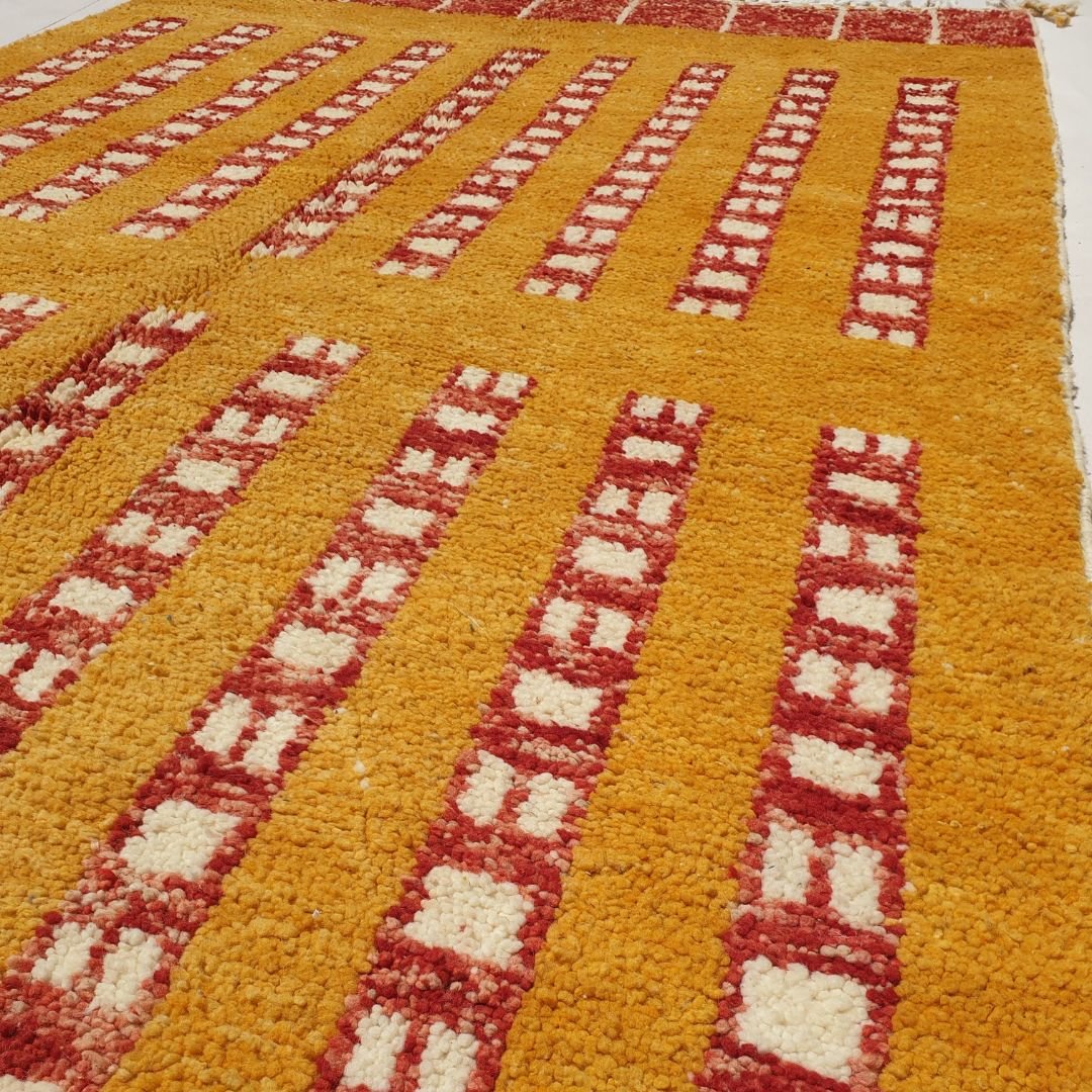 Marfa - Yellow Moroccan Rug 5x8 Boujad Berber | Authentic Berber Living room & Bedroom Rug | 5'38x8'33 Ft | 164x254 cm - OunizZ