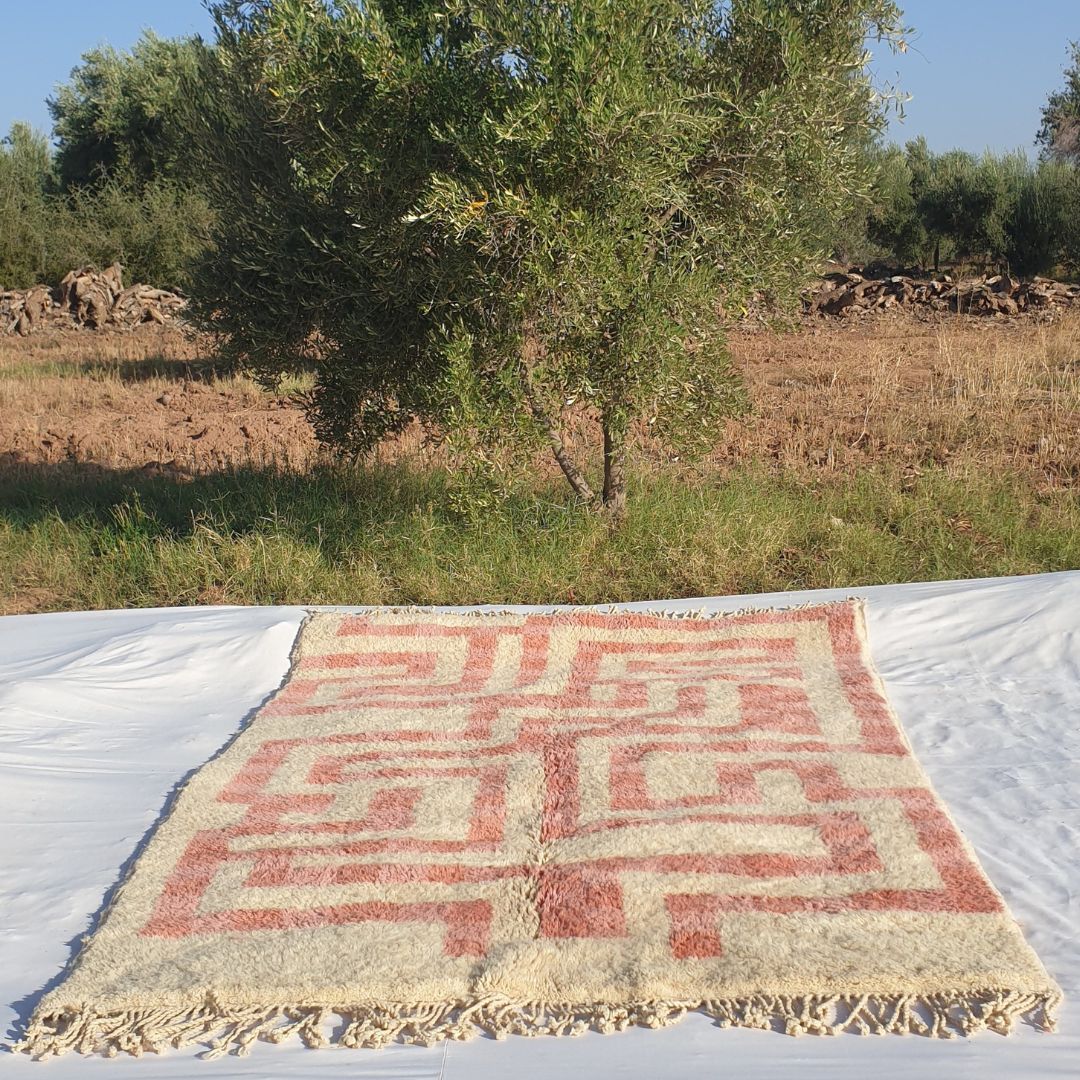 Mataha | Pink Checkered Moroccan Rug 6x9 Beni Ourain Ultra Soft | Authentic Berber wool Beni Rug | 6'76x9'65 Ft | 206x294 cm - OunizZ