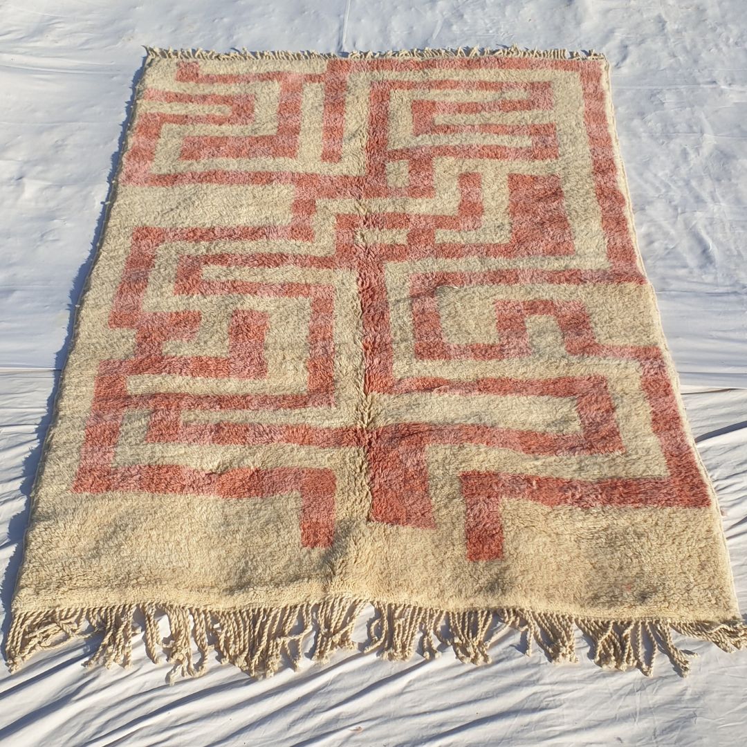 Mataha | Pink Checkered Moroccan Rug 6x9 Beni Ourain Ultra Soft | Authentic Berber wool Beni Rug | 6'76x9'65 Ft | 206x294 cm - OunizZ