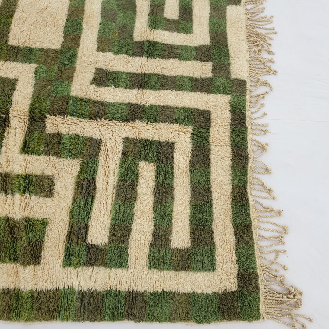 Mataha | Sage Green Checkered Moroccan Rug 6x10 Beni Ourain Ultra Soft | Authentic Berber wool Beni Rug | 6'43x10'17 Ft | 196x310 cm - OunizZ