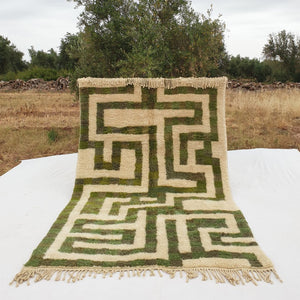 Mataha | Sage Green Checkered Moroccan Rug 6x10 Beni Ourain Ultra Soft | Authentic Berber wool Beni Rug | 6'43x10'17 Ft | 196x310 cm - OunizZ