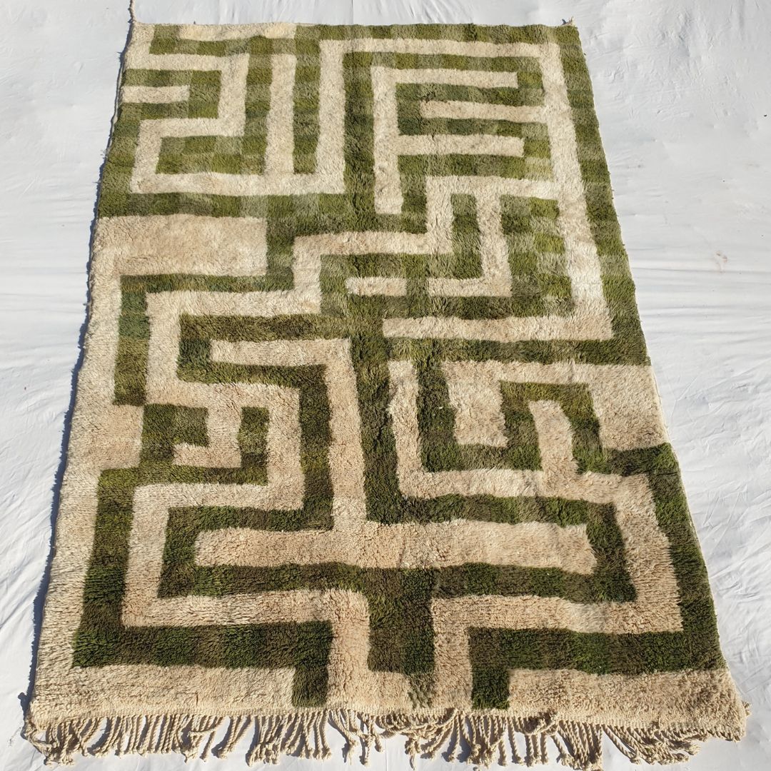 Mataha | Sage Green Checkered Moroccan Rug 6x9 Beni Ourain Ultra Soft | Authentic Berber wool Beni Rug | 6'56x9'68 Ft | 200x295 cm - OunizZ