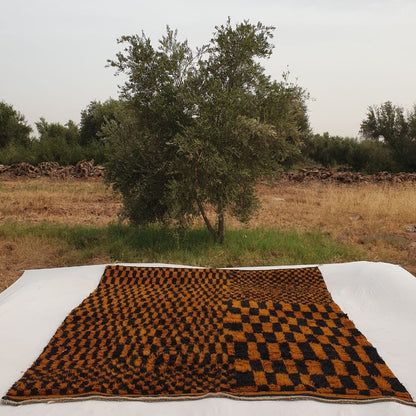 Mazama | Checkered Golden Brown & Black 8x10 Moroccan Rug Beni Mrirt Ultra Soft & Thick | 8'53x10'27 Ft | 260x313 cm - OunizZ