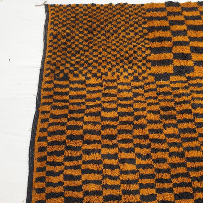 Mazama | Checkered Golden Brown & Black 8x10 Moroccan Rug Beni Mrirt Ultra Soft & Thick | 8'53x10'27 Ft | 260x313 cm - OunizZ