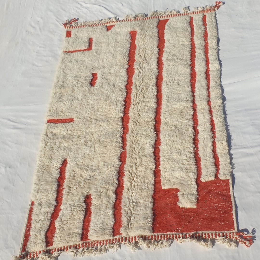 Dense plush pile and earthy burnt orange contrast in this sumptuous Beni Ourain Berber carpet