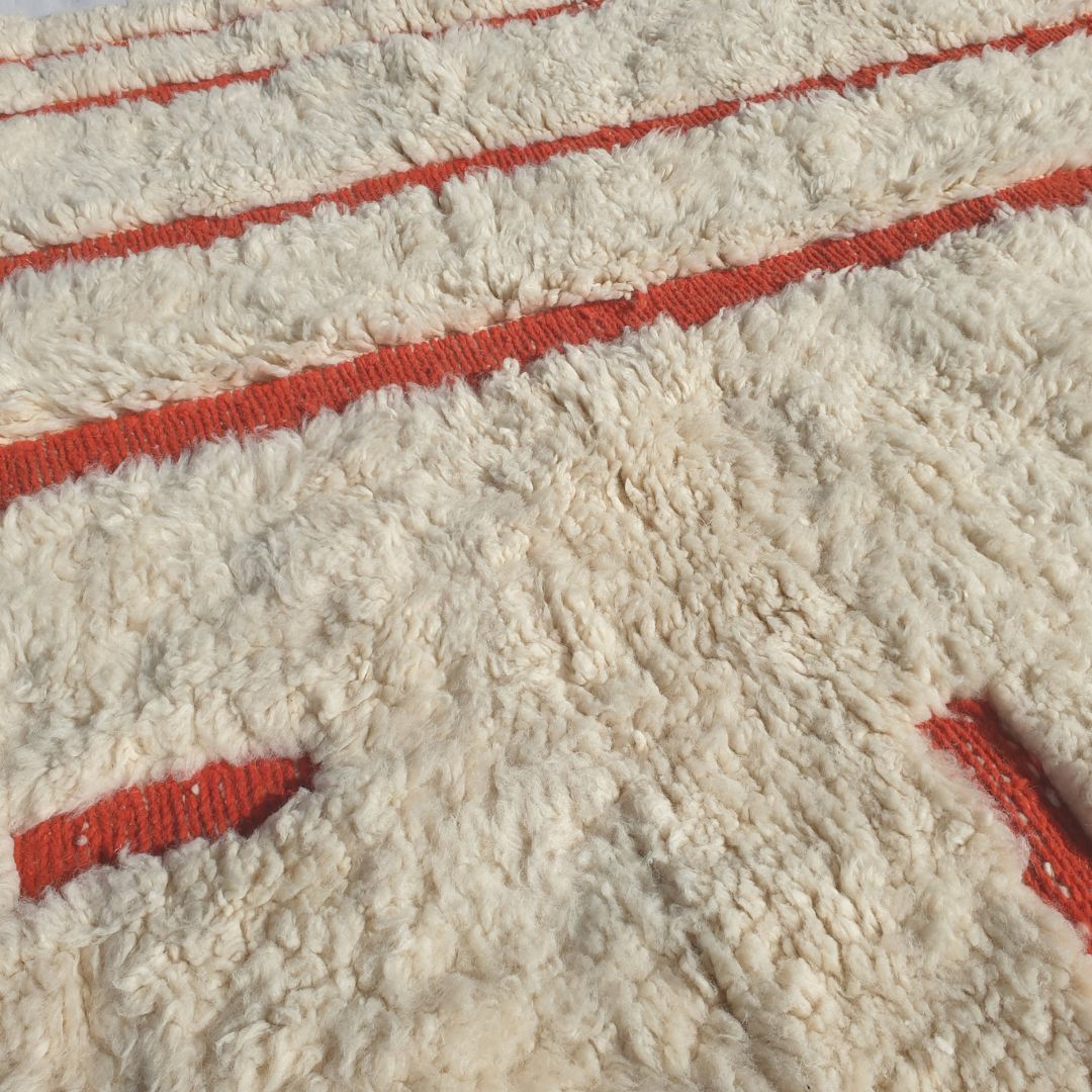Mitra | 5x8 Beni Ourain Moroccan Rug - Super Soft Ivory Plush Shag with Burnt Orange Vertical Stripes Wool Berber Carpet | 5'2"x8'6" ft | 158x260 cm - OunizZ