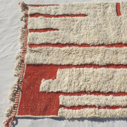 Mitra | 5x8 Beni Ourain Moroccan Rug - Super Soft Ivory Plush Shag with Burnt Orange Vertical Stripes Wool Berber Carpet | 5'2"x8'6" ft | 158x260 cm - OunizZ