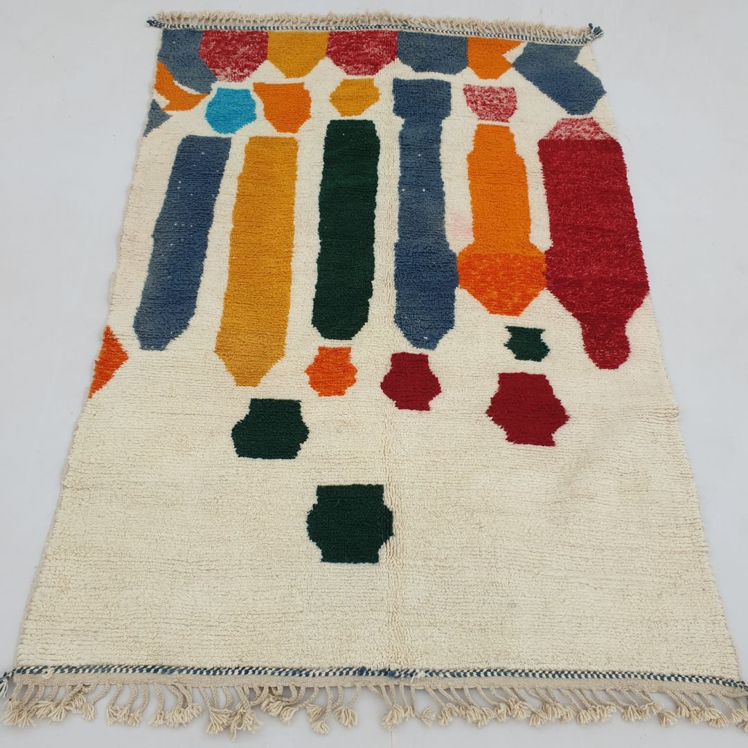 Molaha | Colorful Beni Ourain 6x10 Moroccan Rug | Handmade Berber Wool Carpet | 6'90x10 Ft | 210x304 cm - OunizZ