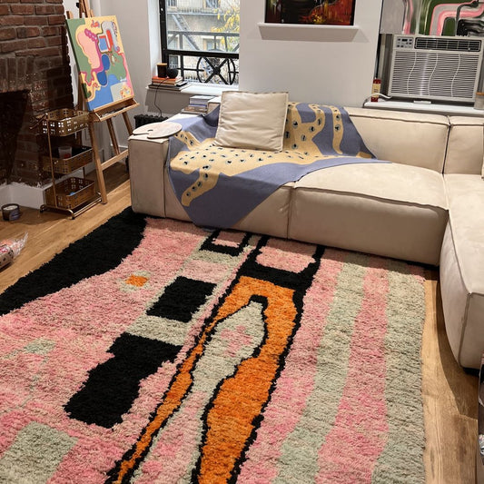 MOROCCAN BOUJAAD RUG | Moroccan Berber Rug | Colorful Rug Moroccan Carpet | Authentic Handmade Berber Bedroom Rugs | 9'7x6'4 Ft | 3x2 m - OunizZ