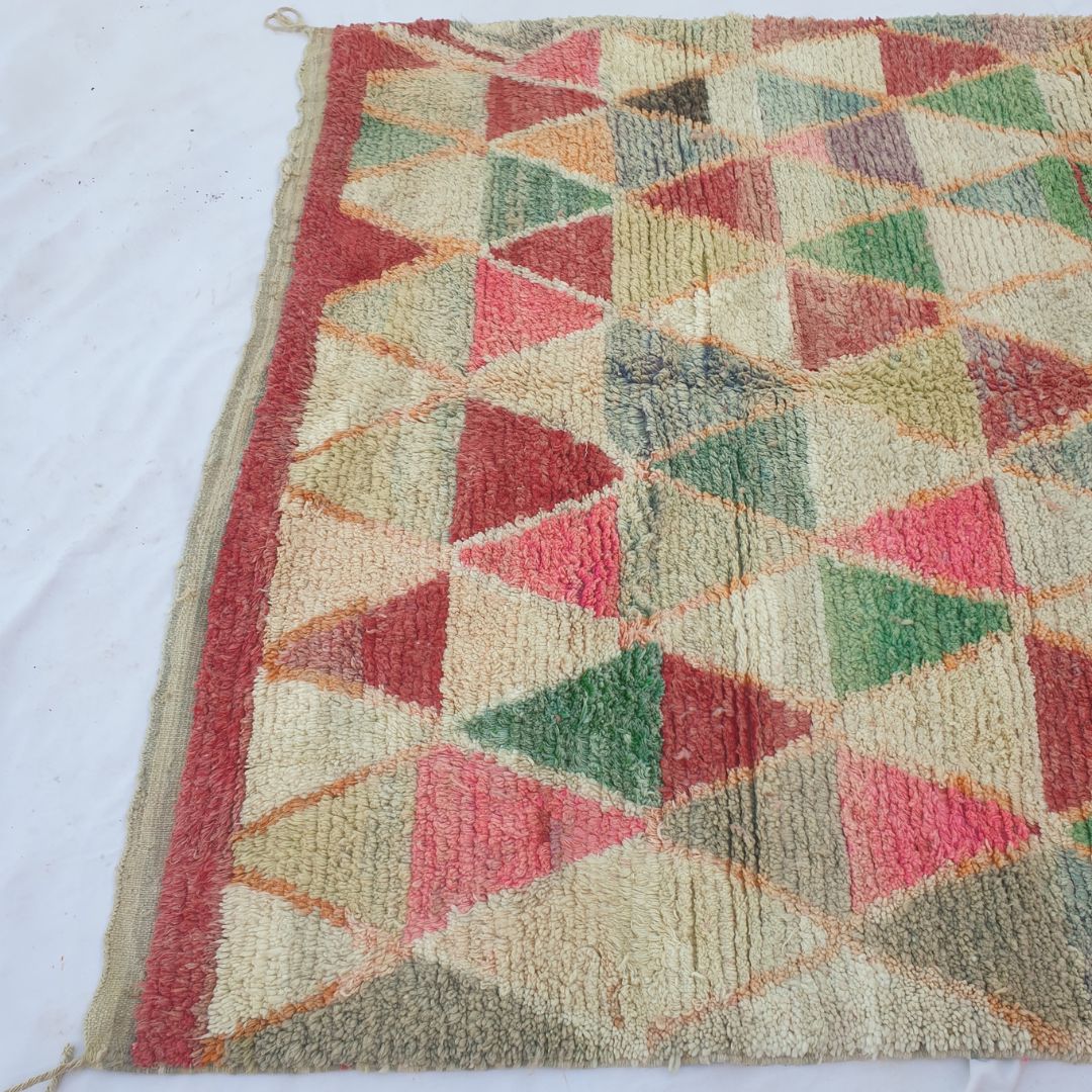 Motaca – 6x9 Moroccan Rug – Multicolour Harlequin Triangle Boujad Berber Handwoven Wool Carpet | 6'6"x9'10" Ft | 200x300 cm - OunizZ