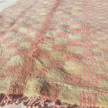 Mouassine | Checkered Pink Moroccan Rug 6x9 Beni Ourain Ultra Soft | Authentic Berber wool Beni Rug | 6'11"x9'8" Ft | 211x294 cm - OunizZ