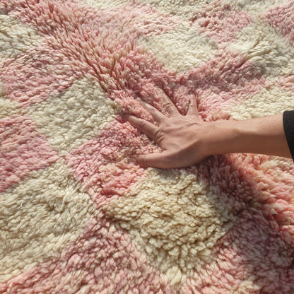Mouassine | Checkered Pink Moroccan Rug 6x9 Beni Ourain Ultra Soft | Authentic Berber wool Beni Rug | 6'11"x9'8" Ft | 211x294 cm - OunizZ