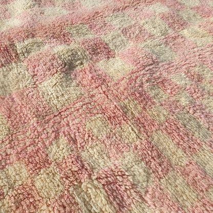 Mouassine | Checkered Pink Moroccan Rug 6x9 Beni Ourain Ultra Soft | Authentic Berber wool Beni Rug | 6'11"x9'8" Ft | 211x294 cm - OunizZ