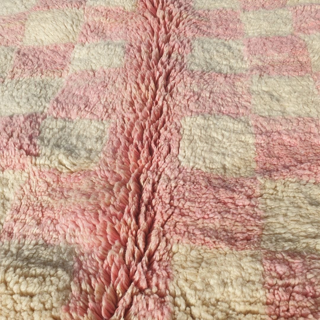 Mouassine | Checkered Pink Moroccan Rug 6x9 Beni Ourain Ultra Soft | Authentic Berber wool Beni Rug | 6'11"x9'8" Ft | 211x294 cm - OunizZ