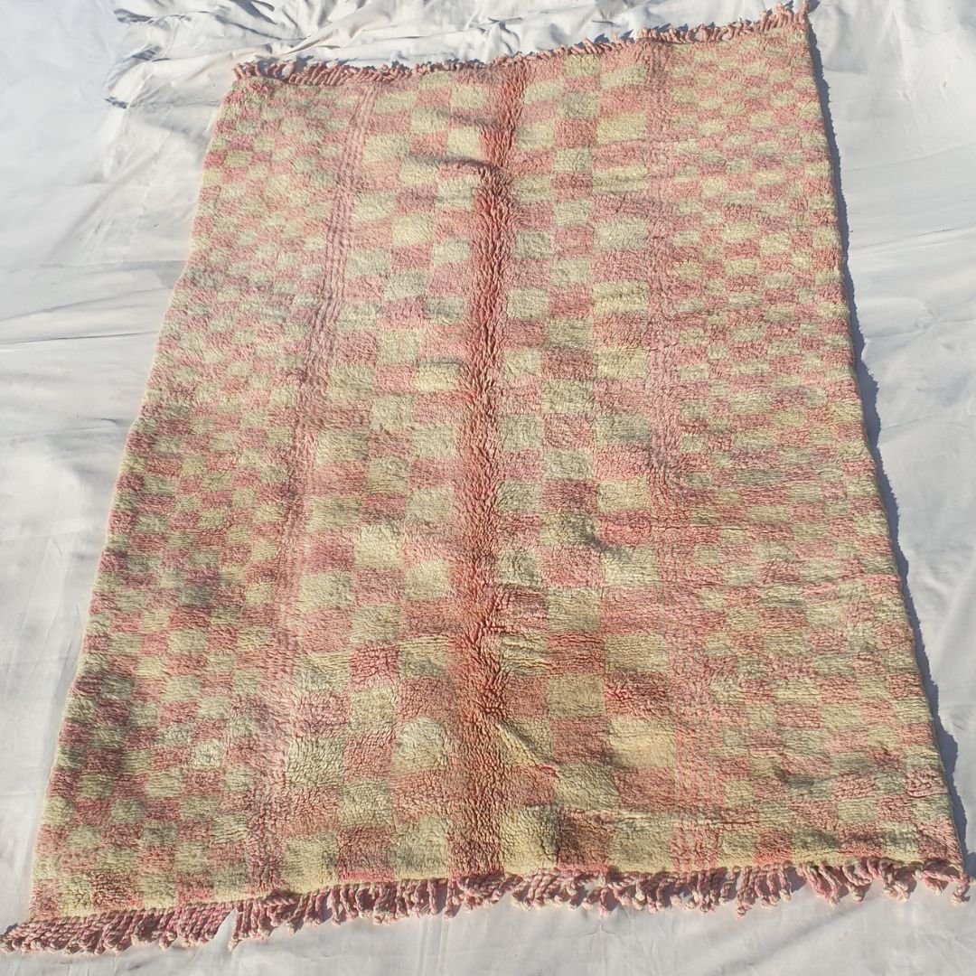 Mouassine | Checkered Pink Moroccan Rug 6x9 Beni Ourain Ultra Soft | Authentic Berber wool Beni Rug | 6'11"x9'8" Ft | 211x294 cm - OunizZ