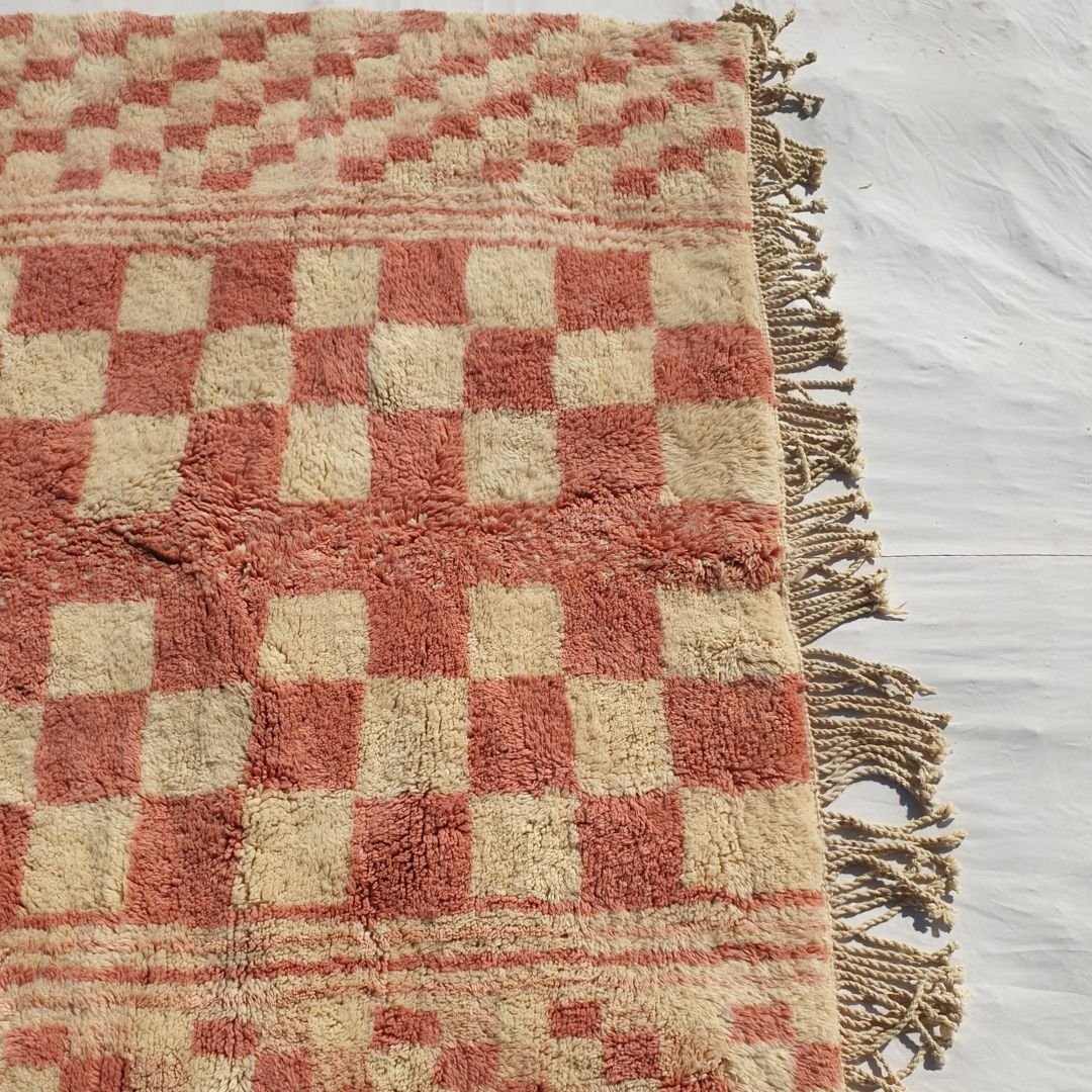 Mouassine | Checkered Pink Moroccan Rug 6x9 Beni Ourain Ultra Soft | Authentic Berber wool Beni Rug | 6'82x9'45 Ft | 208x288 cm - OunizZ