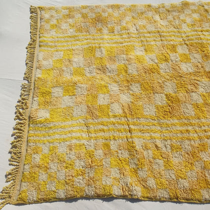 Mouassine | Checkered Yellow Moroccan Rug 6x9 Beni Ourain Ultra Soft | Authentic Berber wool Beni Rug | 6'53x9'74 Ft | 199x297 cm - OunizZ
