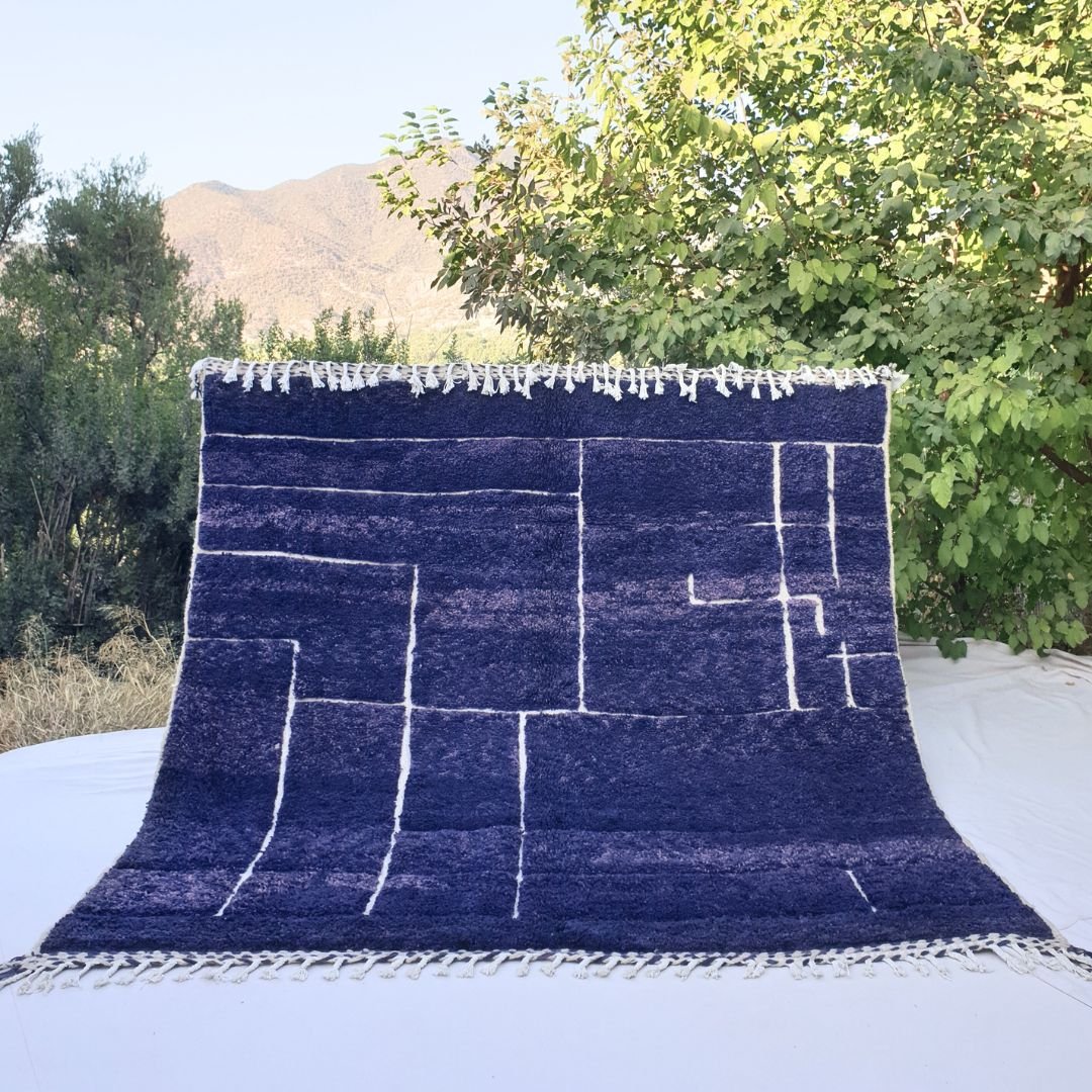 Mowassa | Squared Blue Moroccan Rug 8x8 Soft Beni Ourain | Handmade Berber Wool Carpet | 8'x8' Ft | 242x246 cm - OunizZ