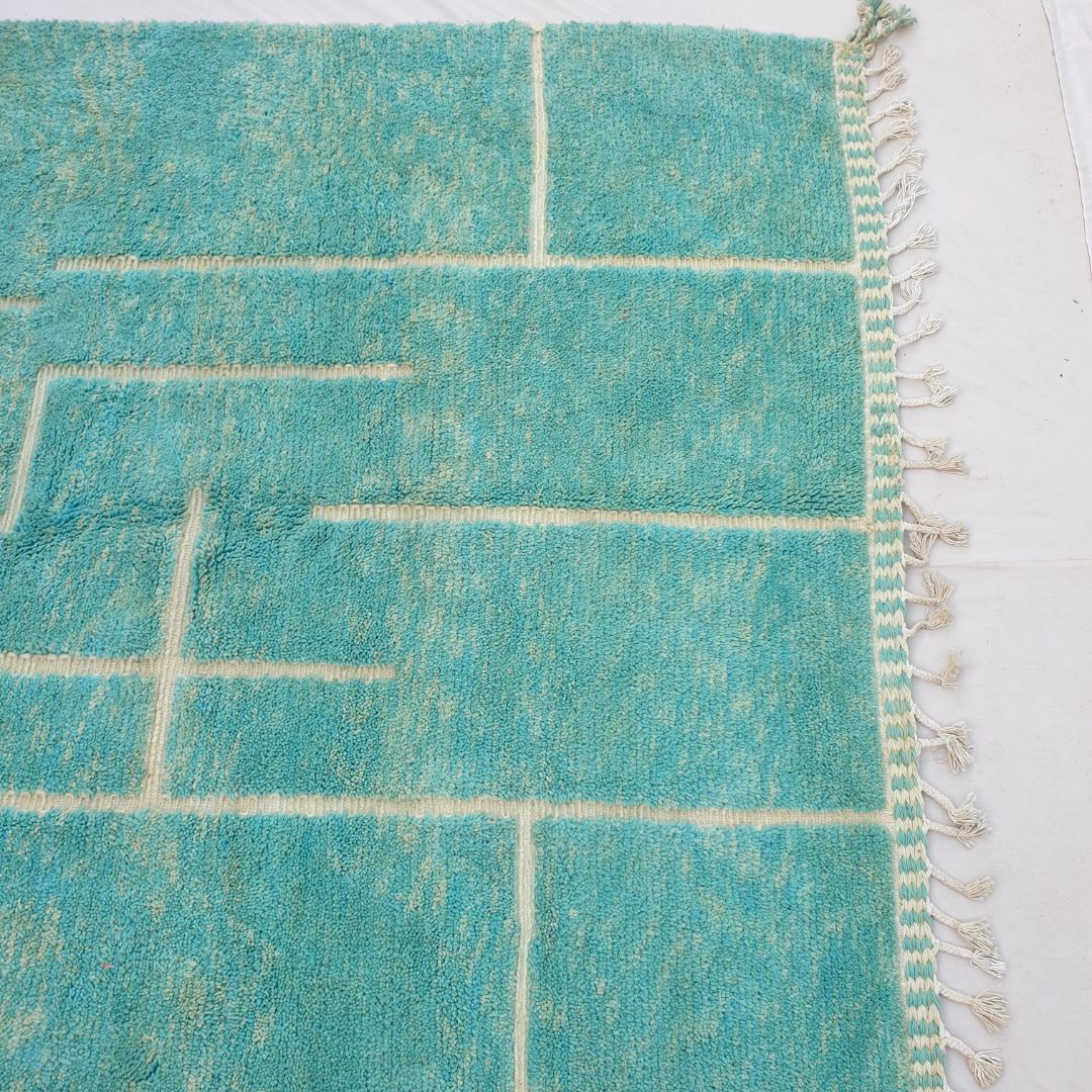 Myaba | Green Beni Ourain 6x9 Moroccan Rug | Handmade Berber Wool Carpet | 6'62x9'78 Ft | 202x298 cm - OunizZ