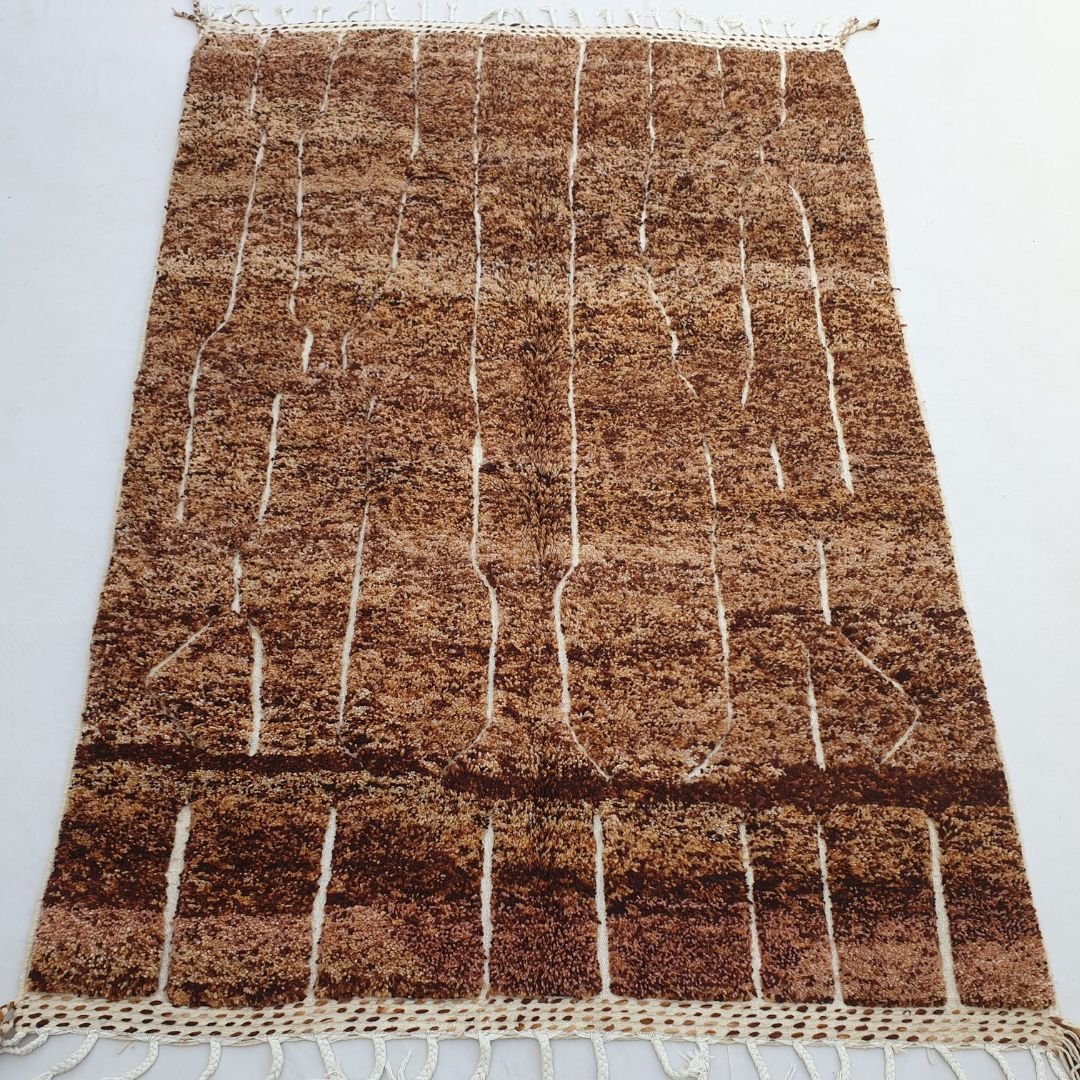 Myslane | Brown Beni Ourain 6x9 Moroccan Rug | Handmade Berber Wool Carpet | 6'60x9'78 Ft | 201x298 cm - OunizZ