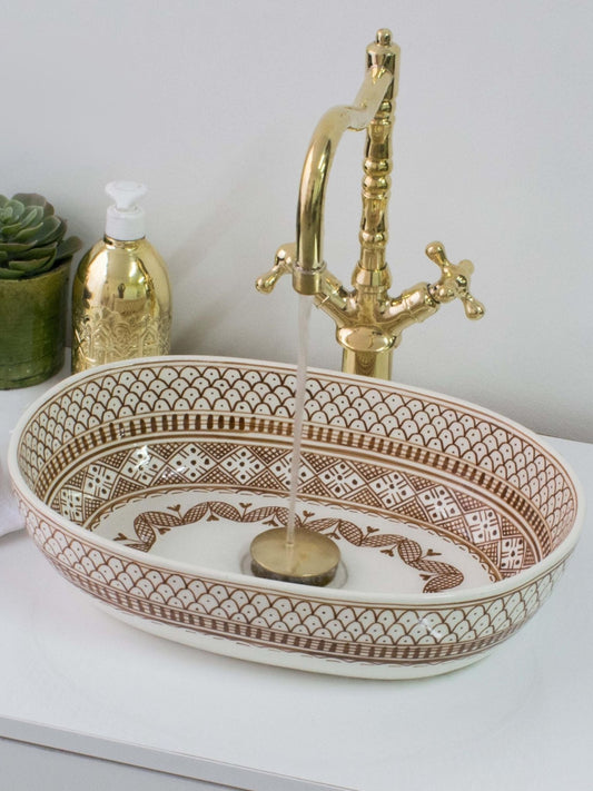 Nabeul - Hand - Painted Oval Ceramic Vanity Sink – Artisan - Made Bathroom Basin - (ETAT) - OunizZ