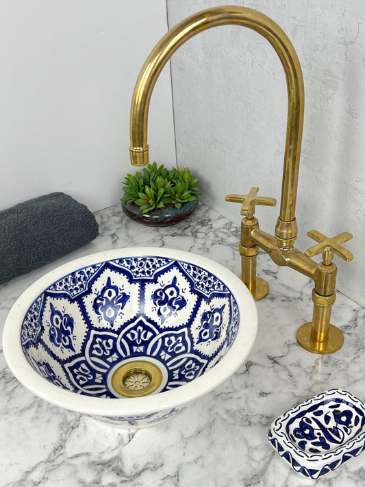 Nador - Moroccan Blue Ceramic Bathroom Sink – Elegant, Customizable, Handcrafted and Lead - Free - (ETMMT) - OunizZ