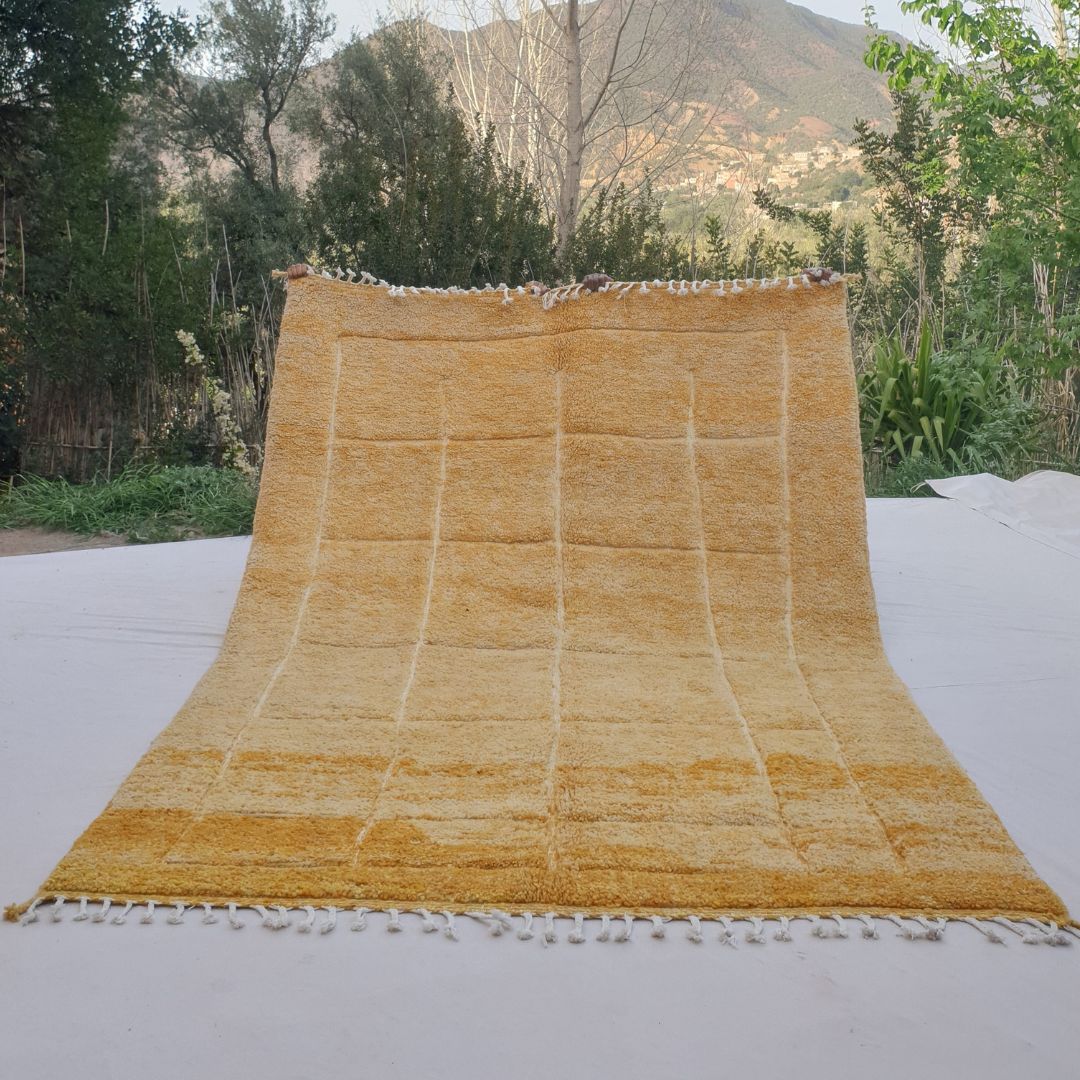 Nalssa | Yellow Moroccan Rug 6x9 Soft Beni Ourain | Handmade Berber Wool Carpet | 6'82x9'74 Ft | 208x297 cm - OunizZ