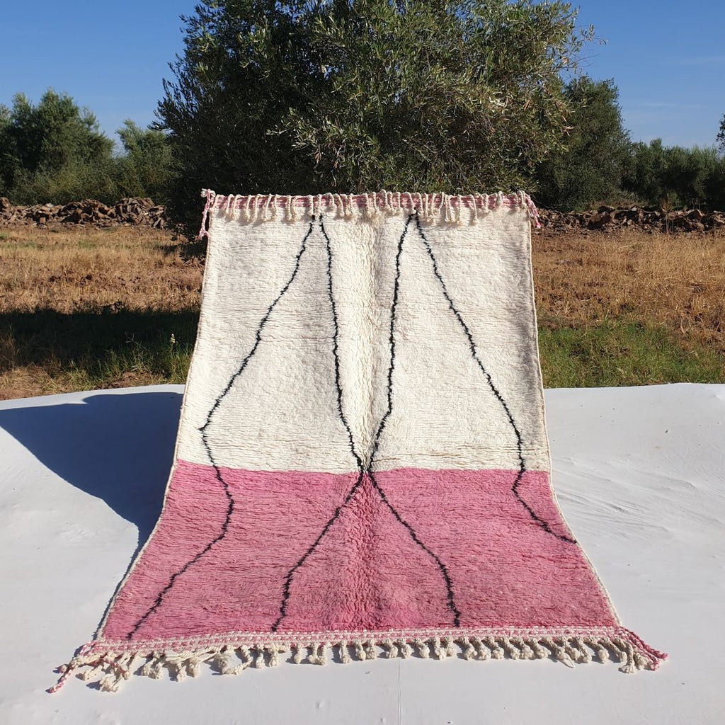 Pink and offers white rug, Moroccan Berber rug, Beni ourain rug.