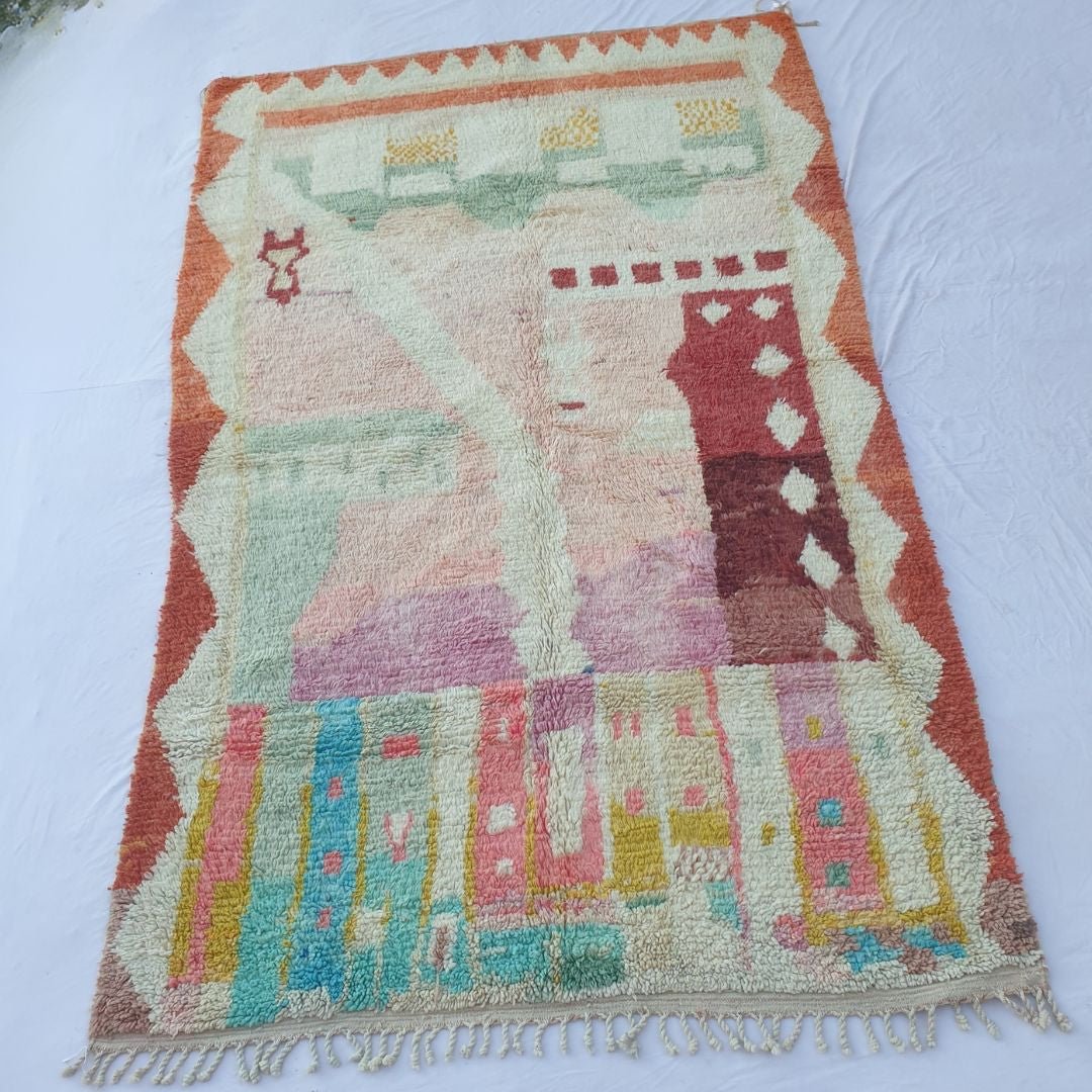 Nihna - Pastel Abstract 6x10 Boujad Moroccan Rug - Handwoven Soft Berber Wool Carpet | 6'14x10'04 Ft | 187x307 cm - OunizZ