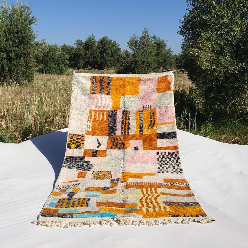 Orza - Orange Moroccan Rug 5x8 Boujad | Authentic Colorful Berber Handmade Carpet | 8'60x4'80 Ft | 262x144 cm - OunizZ