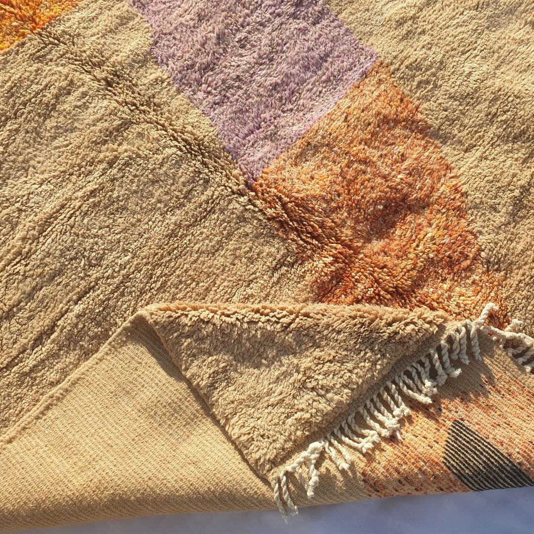 Pila | Handmade Beni Mrirt Rug 7x10 ft – Plush Abstract Geometric Moroccan Shag Wool Rug | 7'1"x10'10" Ft | 217x330 cm - OunizZ