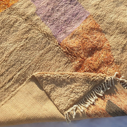 Pila | Handmade Beni Mrirt Rug 7x10 ft – Plush Abstract Geometric Moroccan Shag Wool Rug | 7'1"x10'10" Ft | 217x330 cm - OunizZ